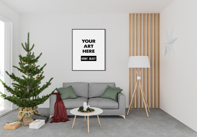 Weihnachtsinnenraum mit Rahmenmodell