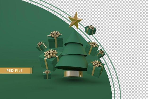Weihnachtskonzept mit schwebendem weihnachtsbaum und geschenken
