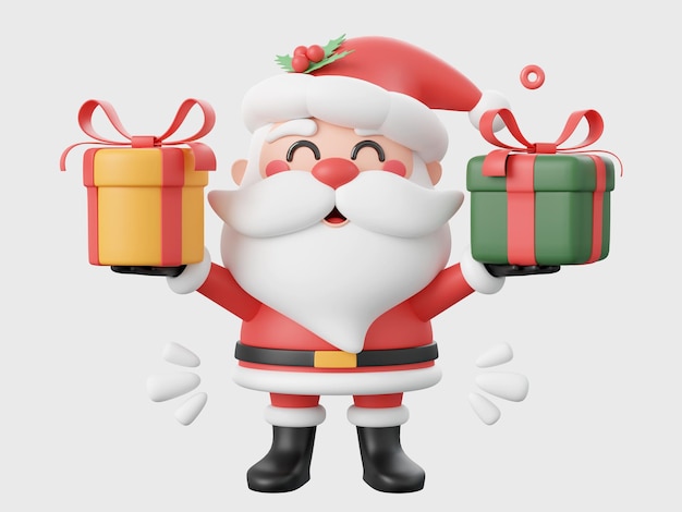 PSD weihnachtsmann hält weihnachtsgeschenke weihnachtsthemaelemente 3d-illustration