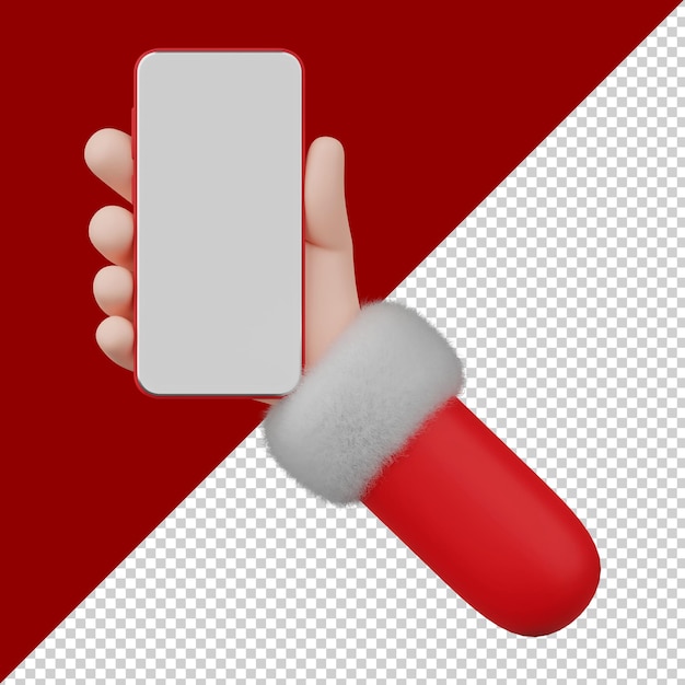 Weihnachtsmann-hand, die smartphone 3d-illustration hält