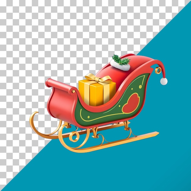 Weihnachtsmannsschlitten mit Geschenk auf durchsichtigem Hintergrund