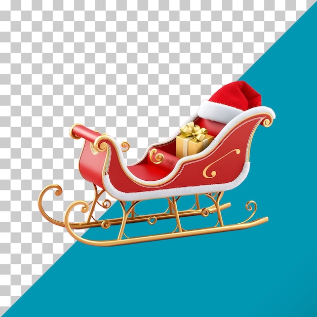 Weihnachtsmannsschlitten mit Geschenk auf durchsichtigem Hintergrund