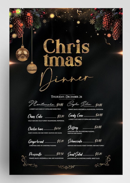 PSD weihnachtsmenü für das abendessen flyer