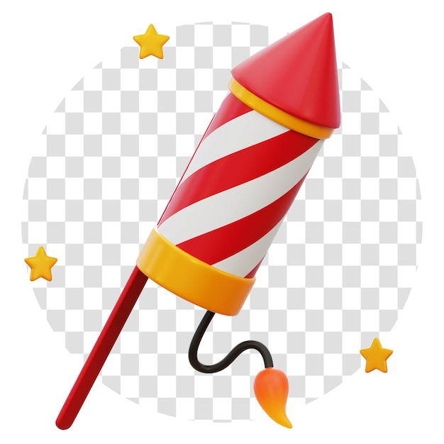 Weihnachtsrakete Feuerwerk 3D-Symbol Isolieren Sie den durchsichtigen Hintergrund