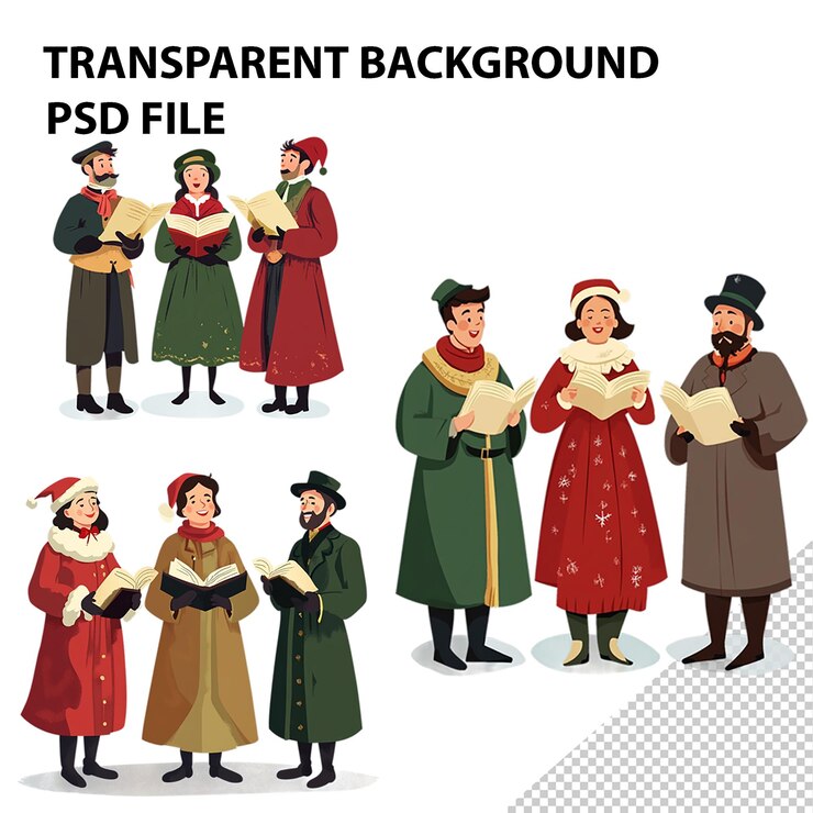 PSD weihnachtssänger singen isoliert auf transparentem hintergrund