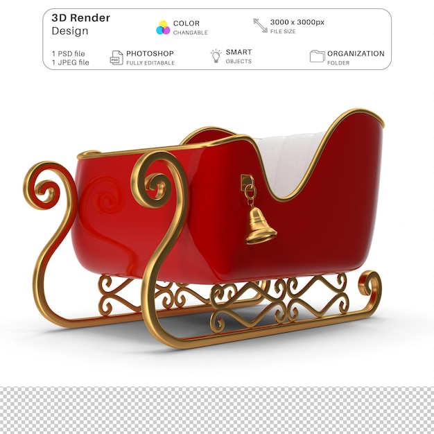 Weihnachtsschlitten 3D-Modellierung PSD-Datei Realistische Weihnachten