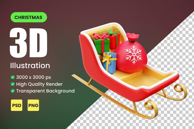 Weihnachtsschlitten 3D-Symbol rendern Illustration