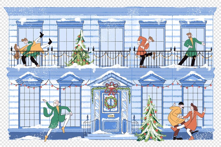 PSD weihnachtsszenenillustration, feiertagsnachtparty, fröhliche atmosphäre in photoshop psd