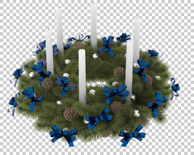 PSD weihnachtstischdekoration mit kerzen auf transparentem hintergrund. 3d-rendering - abbildung