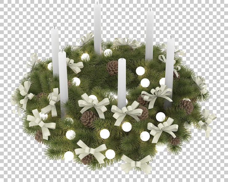 PSD weihnachtstischdekoration mit kerzen auf transparentem hintergrund. 3d-rendering - abbildung