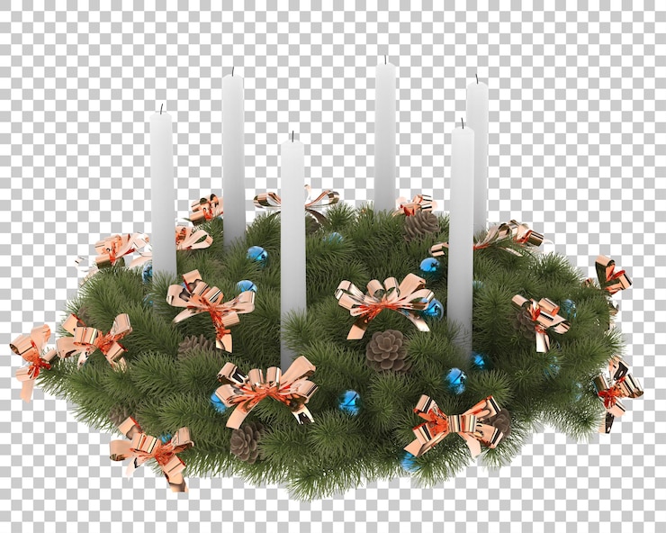 PSD weihnachtstischdekoration mit kerzen auf transparentem hintergrund. 3d-rendering - abbildung