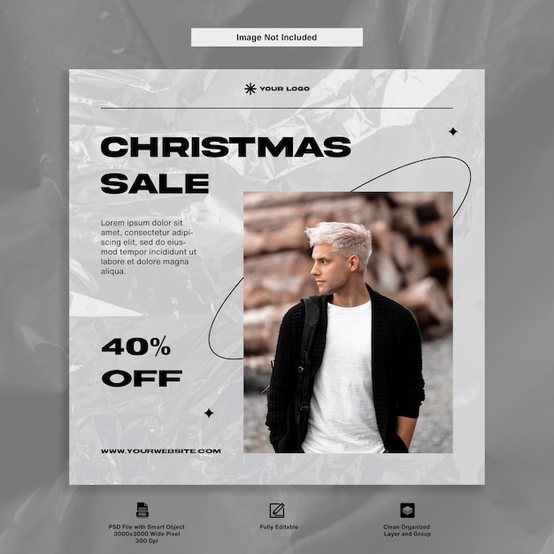 Weihnachtsverkauf rabatt promotion luxus eleganter mann mode und kleidung instagram post template