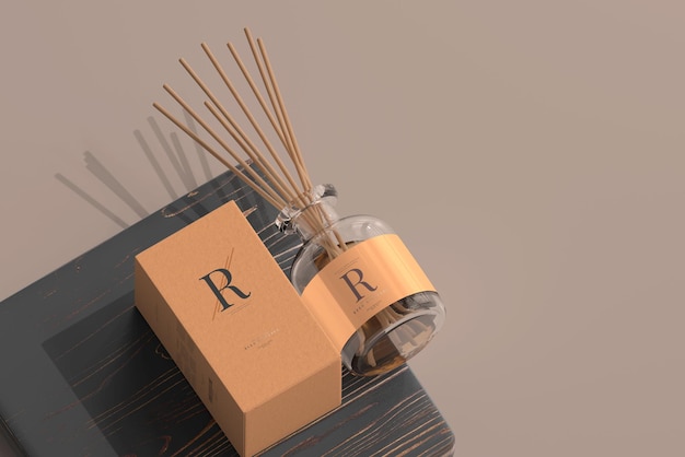 Weihrauch Lufterfrischer Reed Diffusor Glasflasche mit Box Mockup