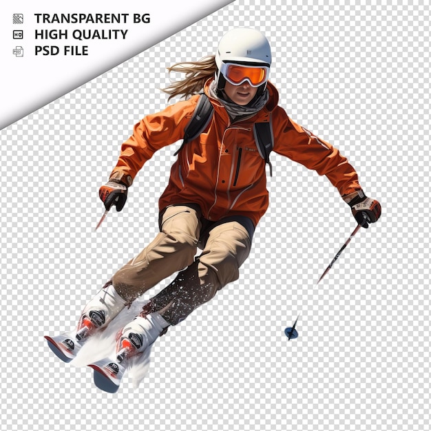 PSD weiße frau skifahren ultra-realistischer stil weißer hintergrund