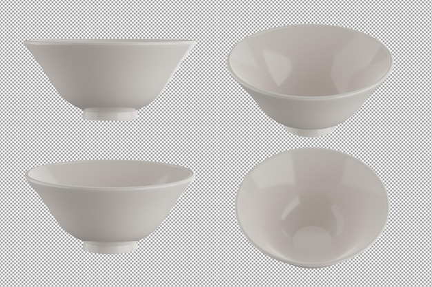 Weiße Keramikschale oder Becher auf Alpha-Hintergrund 3D-Rendering