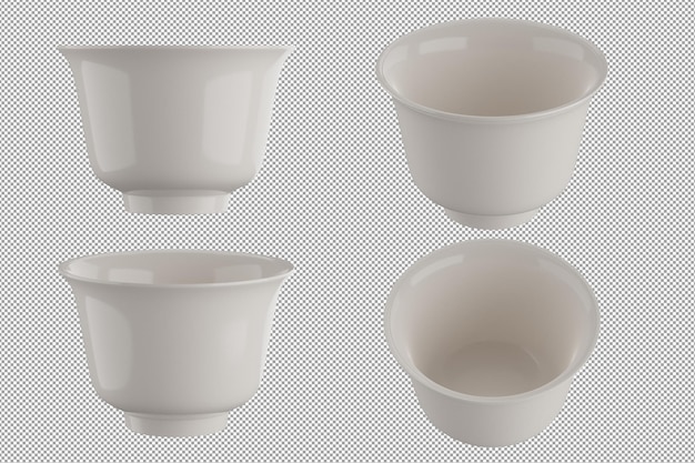 Weiße Keramikschale oder Becher auf Alpha-Hintergrund 3D-Rendering