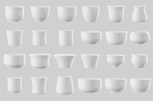 Weiße Keramiktasse oder Becher auf Alpha-Hintergrund 3D-Rendering