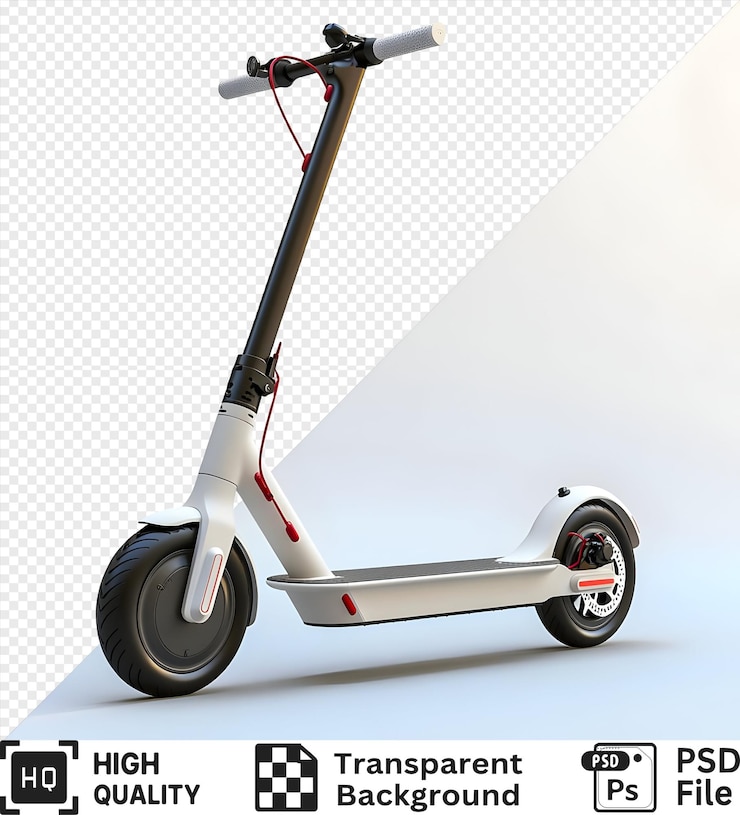 PSD weißer e-scooter mit roten akzenten auf durchsichtigem hintergrund