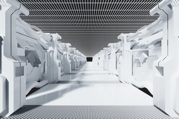 PSD weißer korridor mit science-fiction-elementen, 3d-renderbild