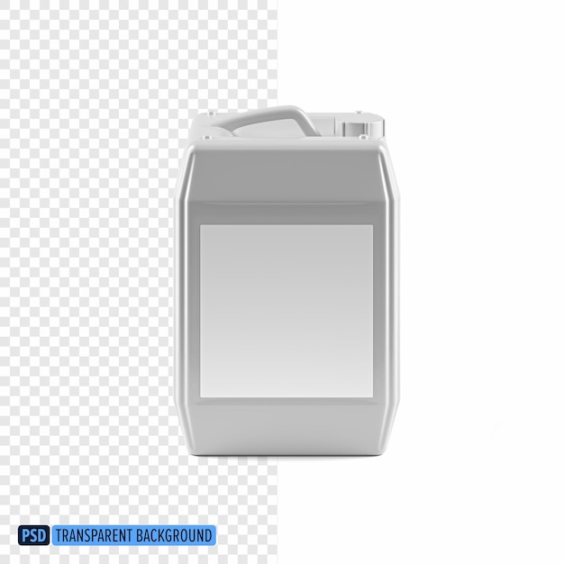Weißer Kunststoff-Jerrycan mit Etikett auf isoliertem Hintergrund