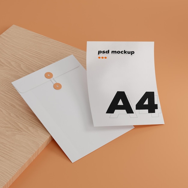 Weißer Ordner a4 Whitepaper stationäres Mockup zur Visualisierung auf orangefarbenem Hintergrund