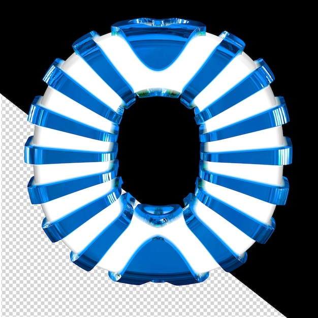 PSD weißes 3d-symbol mit blauen riemen, buchstabe o