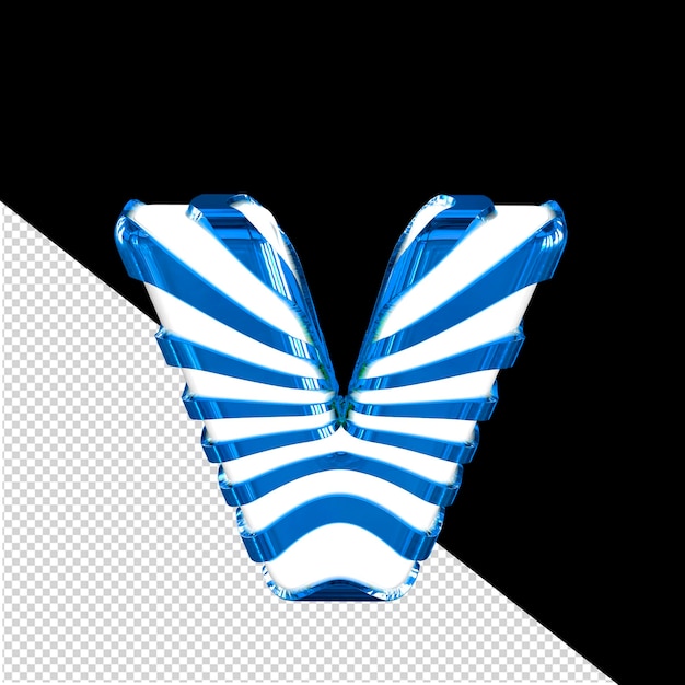 Weißes 3d-symbol mit blauen riemen, buchstabe v