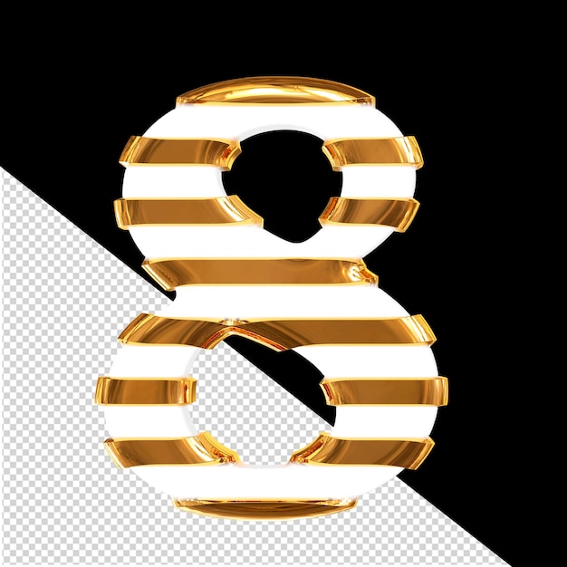 PSD weißes 3d-symbol mit dünnen horizontalen riemen nummer 8