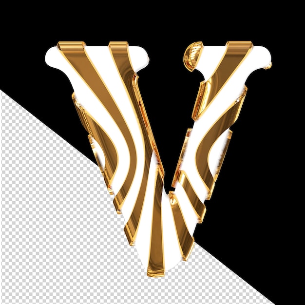 PSD weißes 3d-symbol mit goldenen dünnen riemen buchstabe v