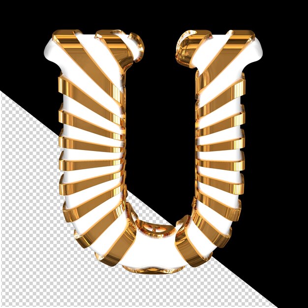 Weißes 3d-symbol mit goldenen riemen, buchstabe u