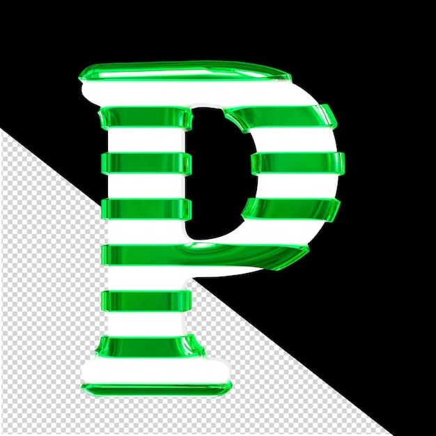 Weißes 3d-symbol mit grünen dünnen horizontalen bändern buchstabe p