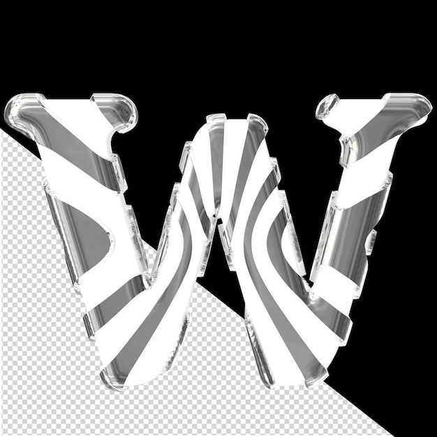Weißes 3d-symbol mit silbernen dünnen riemen buchstabe w