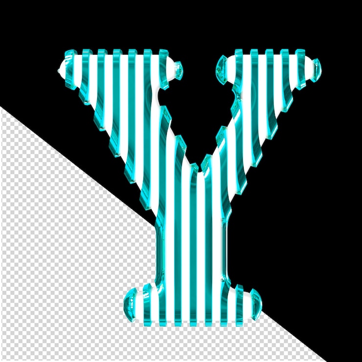 PSD weißes 3d-symbol mit türkisfarbenen, vertikalen, ultradünnen riemen, buchstabe y
