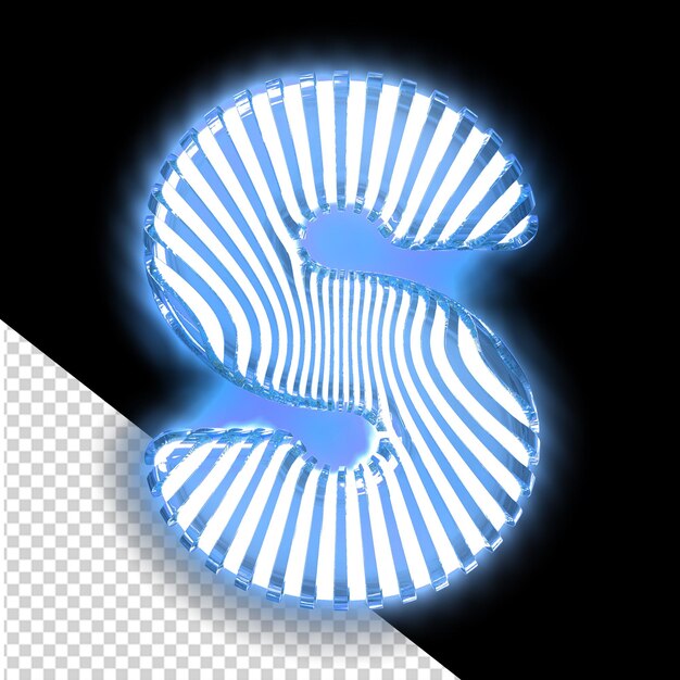 PSD weißes 3d-symbol mit ultradünnen blauen leuchtenden vertikalen riemen buchstabe s