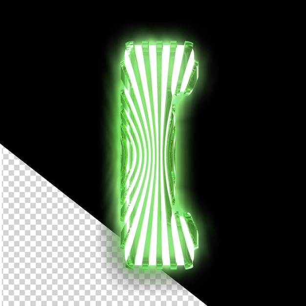 Weißes 3d-symbol mit ultradünnen grünen leuchtenden vertikalen riemen