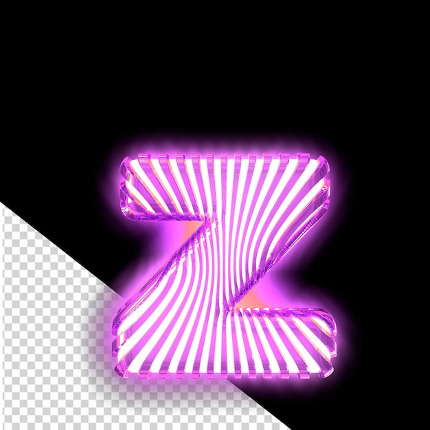 PSD weißes 3d-symbol mit ultradünnen leuchtenden lila vertikalen riemen buchstabe z