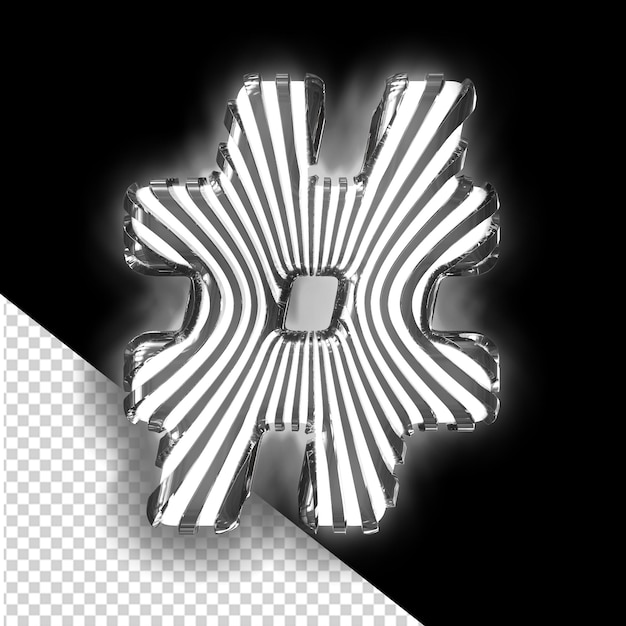 PSD weißes 3d-symbol mit ultradünnen schwarzen leuchtenden vertikalen riemen