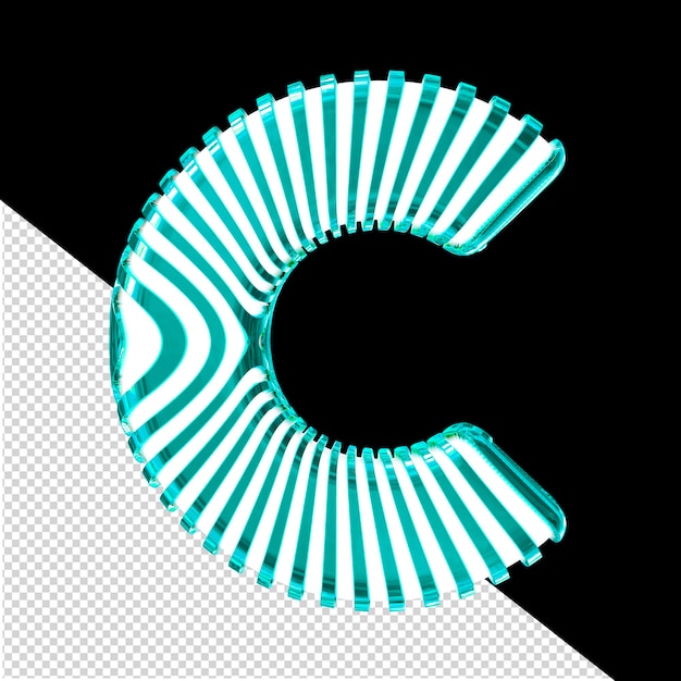 PSD weißes 3d-symbol mit ultradünnen türkisfarbenen riemen buchstabe c