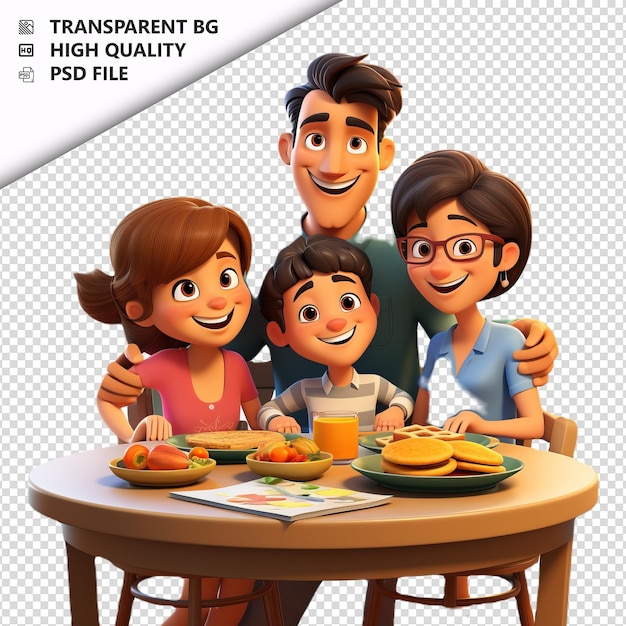 PSD weißes familienessen 3d-cartoon-stil weißer hintergrund iso