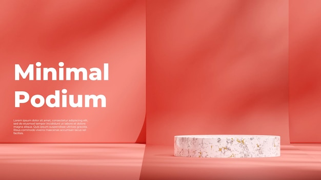 weißes Marmor rundes Podium in Landschaft rote Szene Wand und Boden 3D-Bild Render Szene Mockup