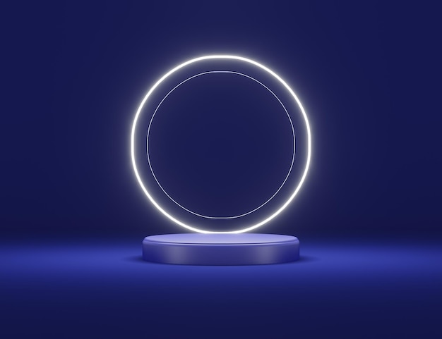 weißes Neonlicht mit Podiumsszene für Flyer-Display-Produkte und kosmetische Werbung 3d
