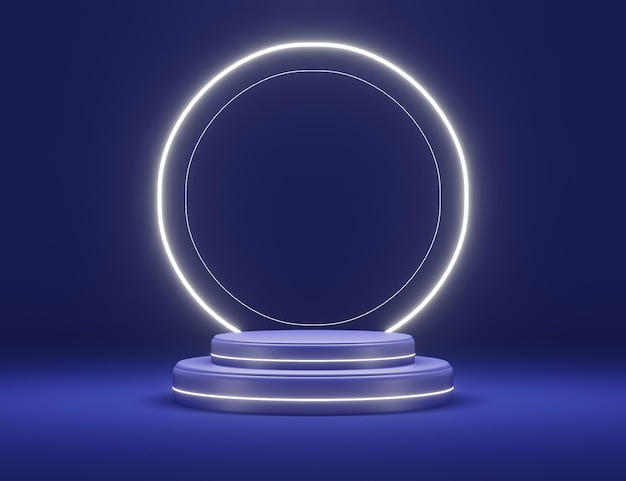 weißes Neonlicht mit Podiumsszene für Flyer-Display-Produkte und kosmetische Werbung 3d