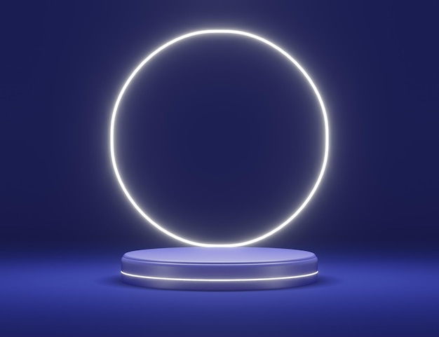 weißes Neonlicht mit Podiumsszene für Flyer-Display-Produkte und kosmetische Werbung 3d