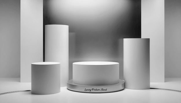 Weißes Podest Papier Podium 3D-Zylinder Produktpräsentationsstand-Mockup auf metallischem Hintergrund