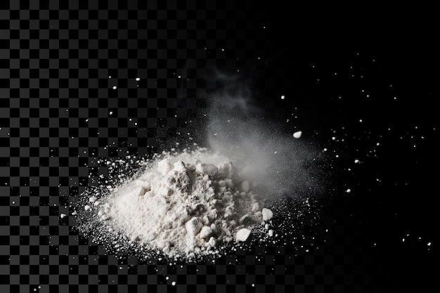 Weißes Pulver, das auf durchsichtigem Hintergrund schwebt