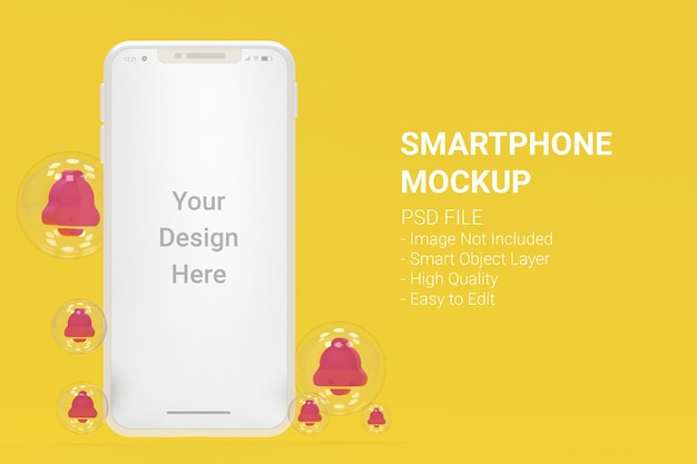 Weißes Smartphone-Modell mit Alarmen