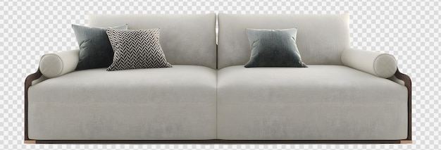 Weißes Sofa und Kissen auf transparentem Hintergrund. 3D-Rendering