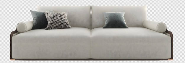 Weißes sofa und kissen auf transparentem hintergrund. 3d-rendering