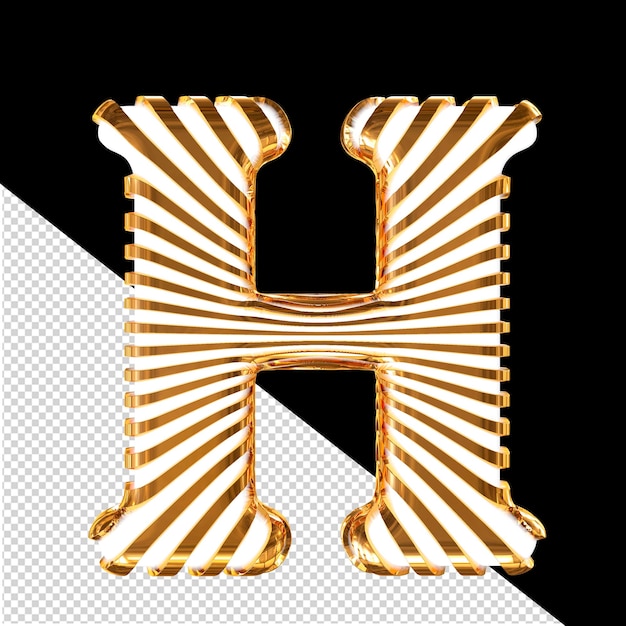 Weißes symbol mit goldenen ultradünnen horizontalen bändern buchstabe h