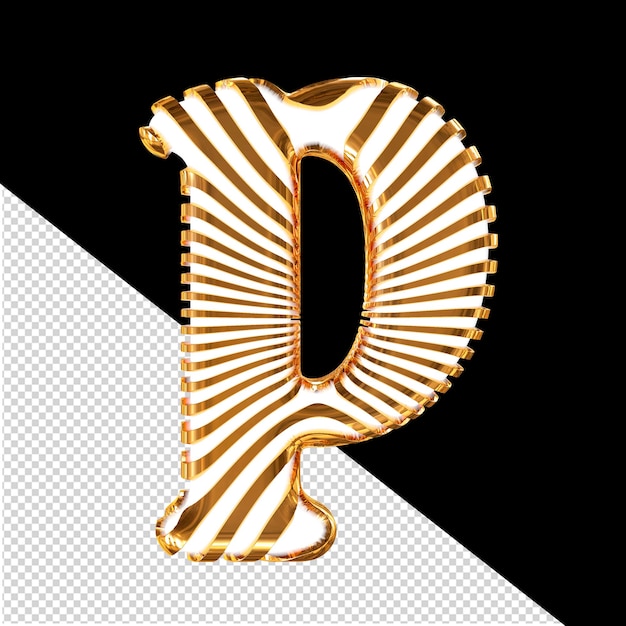 PSD weißes symbol mit goldenen ultradünnen horizontalen riemen buchstabe p